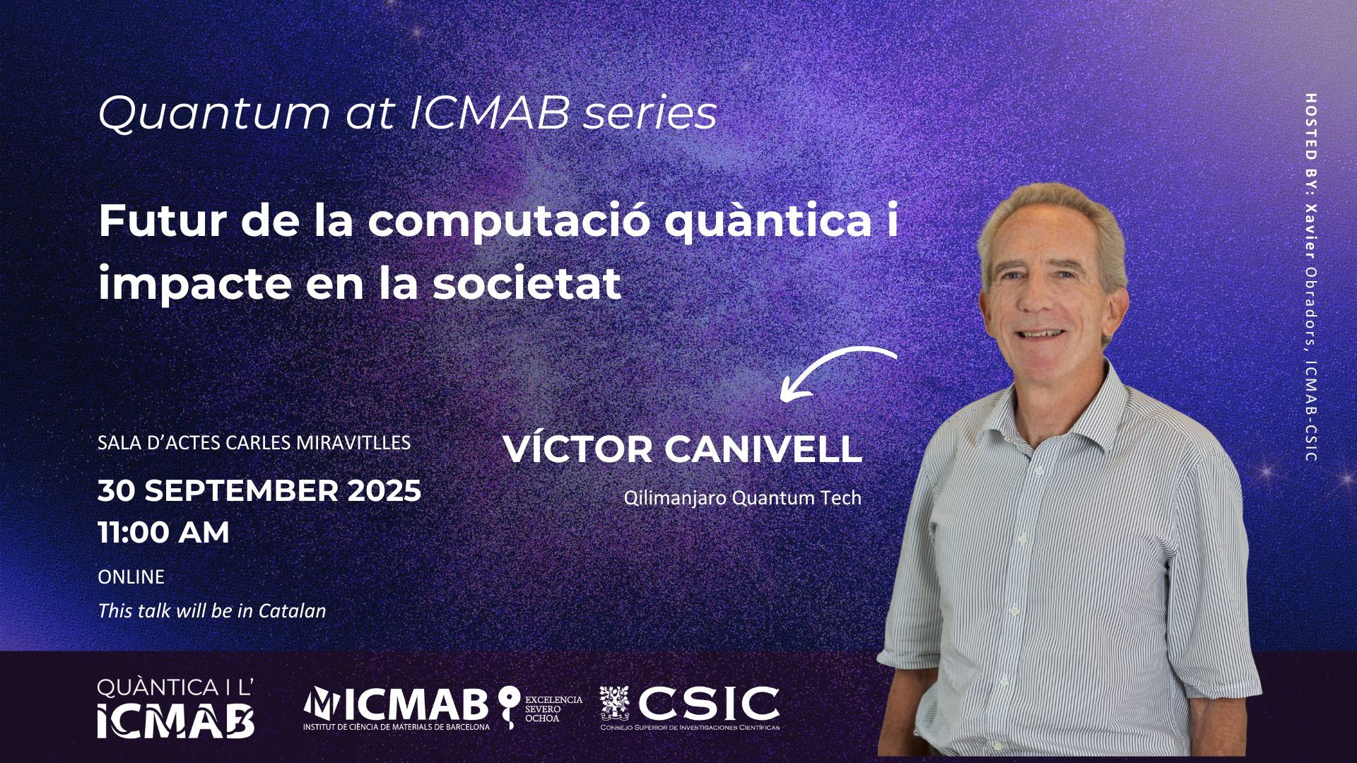 Cartel de la conferencia 'Futuro de la computación cuántica y su impacto en la sociedad'